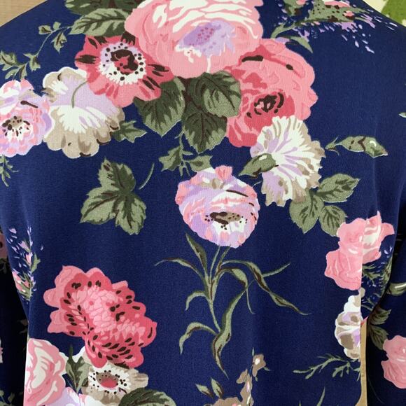 Vintage 1970’s Romantic Dark Floral Turtleneck Tie Waist Hem Size Medium - Picture 7 of 9